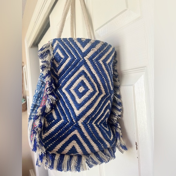 Tie-Dye Boho Beach Shoulder Bag Tote Blue Medium - Picture 9 of 15